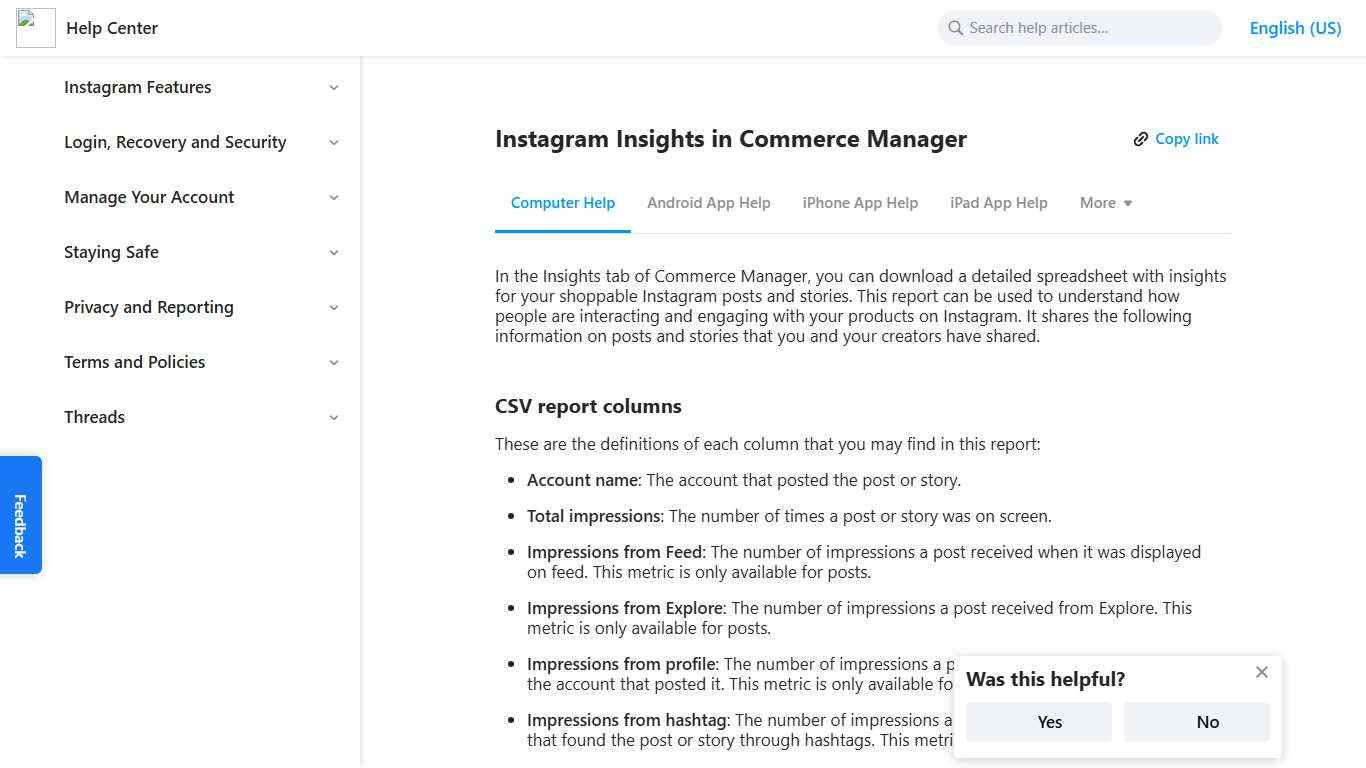 Instagram Insights in Commerce Manager Instagram Help Center